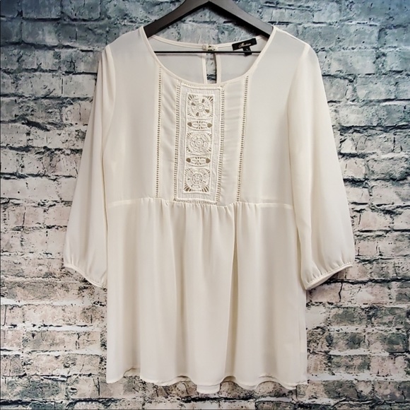Boho cream peasant top by Monteau size L EUC - Picture 1 of 8